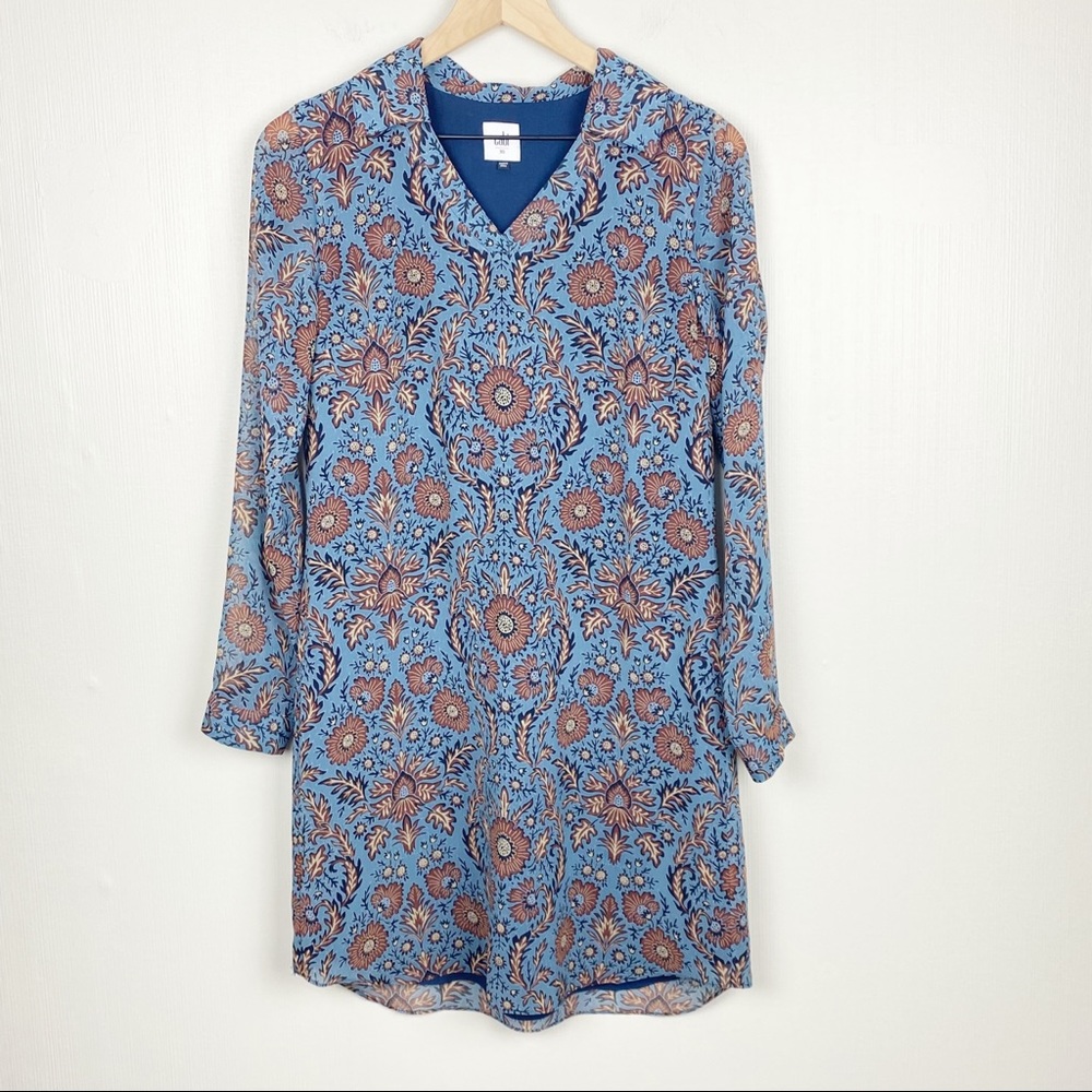 Cabi‎ Dress Womens XS Blue Provincial Floral Long Sleeve Shift Tunic 3295